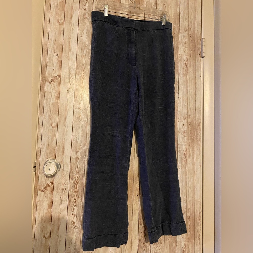 Stella McCartney blue silk and linen dress pants size 44 wide leg bottoms large